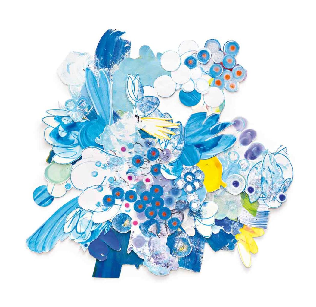 Ulrike Seyboth, Îles et rosaces Pacques, 2019, Mischtechnik, Collage auf Papier © Uwe Walter