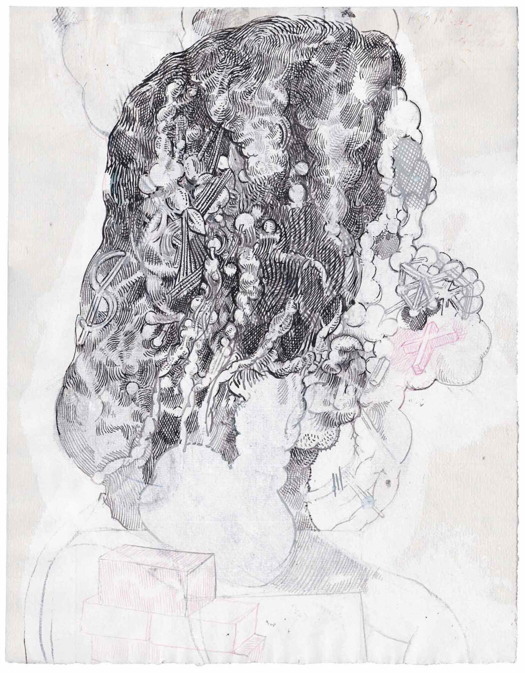 Frank Diersch, Kopf, 2022, Feder, Tusche auf grundiertem Ingrespapier © Künstler