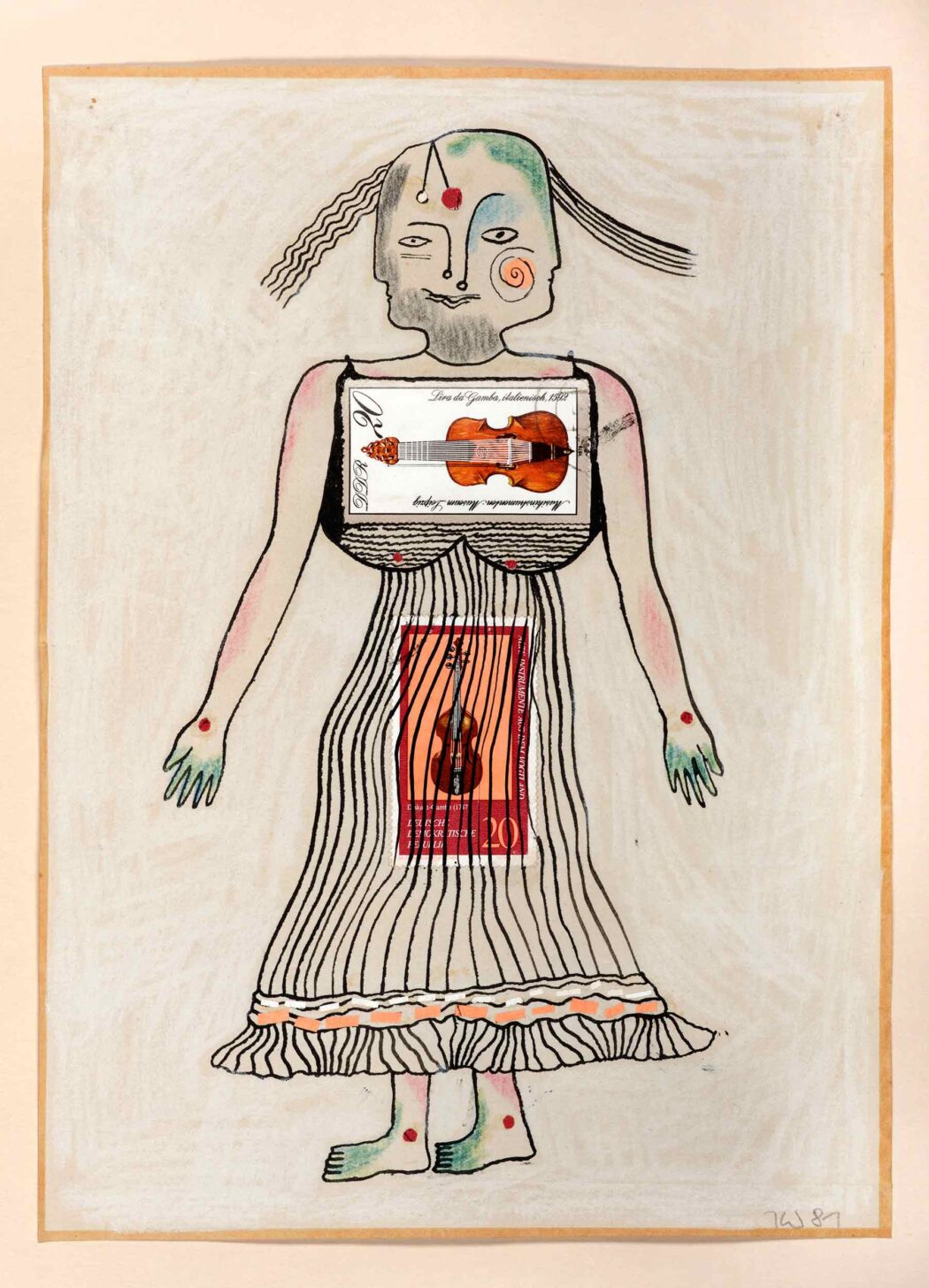 Karla Woisnitza, Gambe/Ostfrau, 1981, Zeichnung, Collage auf Papier © Karla Woisnitza, VG Bild-Kunst, Bonn 2023, Foto: Ludwig Rauch