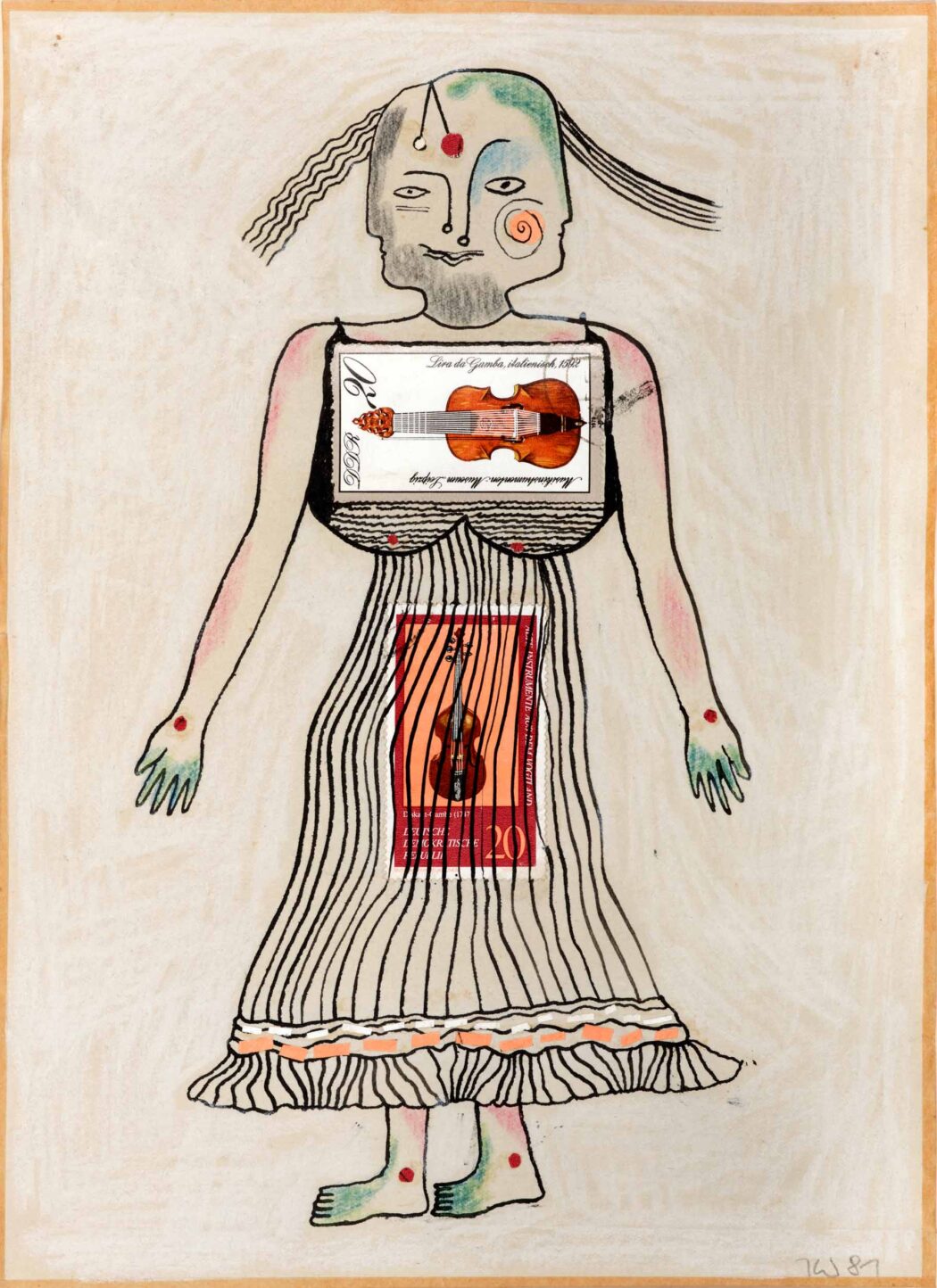 Karla Woisnitza, Gambe/Ostfrau, 1981, Zeichnung, Collage auf Papier © Karla Woisnitza, VG Bild-Kunst, Bonn 2023, Foto: Ludwig Rauch