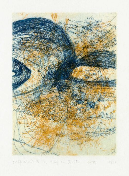 Carlfriedrich Claus, Brief an Christa, aus der Mappe: Ein Blatt für C.W., 1994, farbige Radierung auf Japanpapier, BLMK © VG Bild-Kunst, Bonn 2023, Künstler, Foto: Thomas Kläber