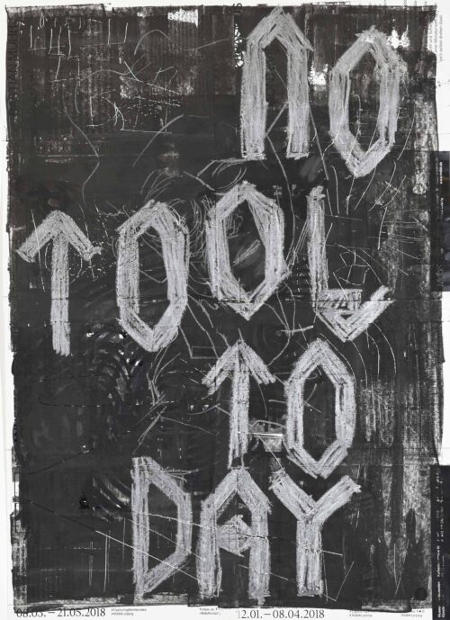 Frank Diersch, No Tool Today, 2018, Tusche, Kreide auf Offsetdruck © Frank Diersch