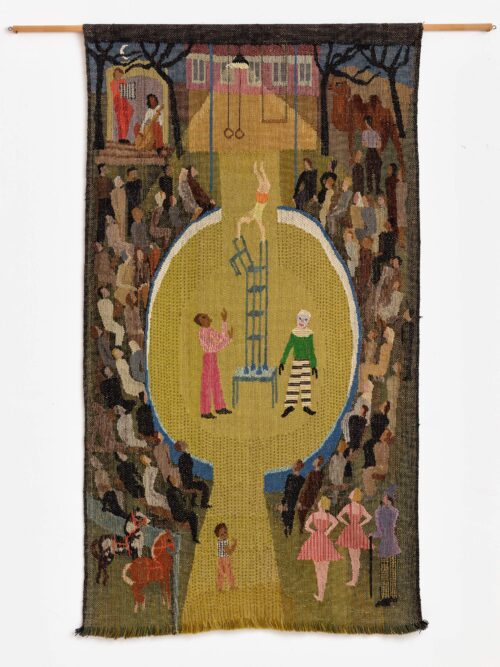 Else Mögelin, Dorfzirkus, 1950, Wandbehang, Städtisches Museum Schloss Rheydt © Nachlass Else Mögelin, Foto: Achim Kukulies