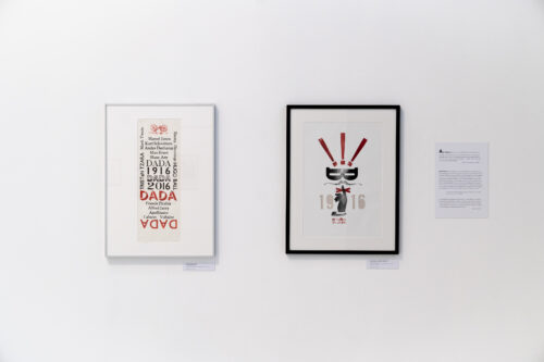 Dennis Gould, DADA 1916 DADA 2016, Hochdruck mit Holzlettern auf hangeschöpftem Papier; Familia Plómez - Yago Bolivar, Cabaret Voltaire, 2016, Letterpress in zwei Farben und ausgeschnittener "1916", Auflage: 10 Exemplare, Foto: Bernd Schönberger