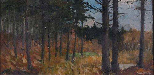 Leonhard Sandrock, Märkischer Föhrenwald, o. J., Öl auf Hartfaser, Sabatier Galerie und Kunsthandel, Verden, Foto: Ludwig Rauch