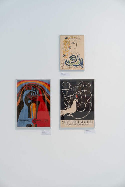 Ausstellungsansicht, Sammlungseinsichten. Plakate ostdeutscher Grafikerinnen, BLMK Cottbus, 2024, Foto: Bernd Schönberger