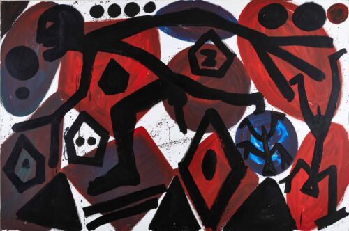 A. R. Penck, Schritt ins Ungewisse, 1994, Öl auf Leinwand © VG Bild-Kunst, Bonn 2024, Foto: Tobias Tanzyna