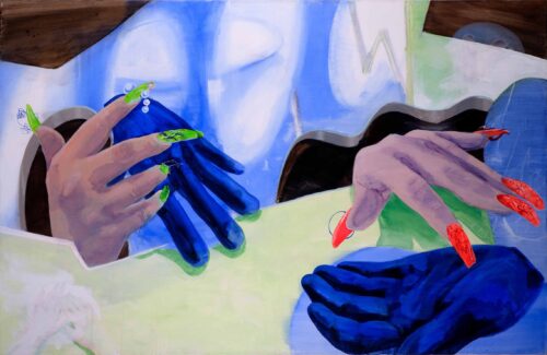 Hella Stoletzki, Lass‘ die Nägel erzählen, 2023, Acryl auf Leinwand © Hella Stoletzki, Foto: Ludwig Rauch