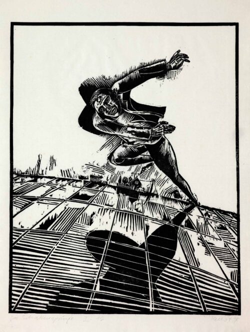 Rolf Kuhrt, Der Schattenspringer, 1972, Holzschnitt © VG Bild-Kunst, Bonn 2024, Foto: Ludwig Rauch