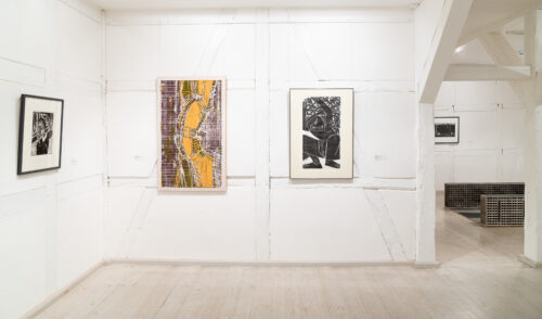 Ausstellungsansicht, Schattenspringer. Spielarten des Holzschnitts im 20. und 21. Jahrhundert, BLMK Frankfurt (Oder), 2024, Foto: Bernd Schönberger