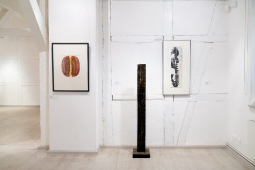 Ausstellungsansicht, Schattenspringer. Spielarten des Holzschnitts im 20. und 21. Jahrhundert, BLMK Frankfurt (Oder), 2024, Foto: Bernd Schönberger
