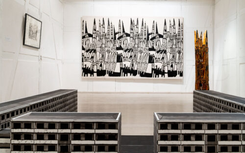 Ausstellungsansicht, Schattenspringer. Spielarten des Holzschnitts im 20. und 21. Jahrhundert, BLMK Frankfurt (Oder), 2024, Foto: Bernd Schönberger