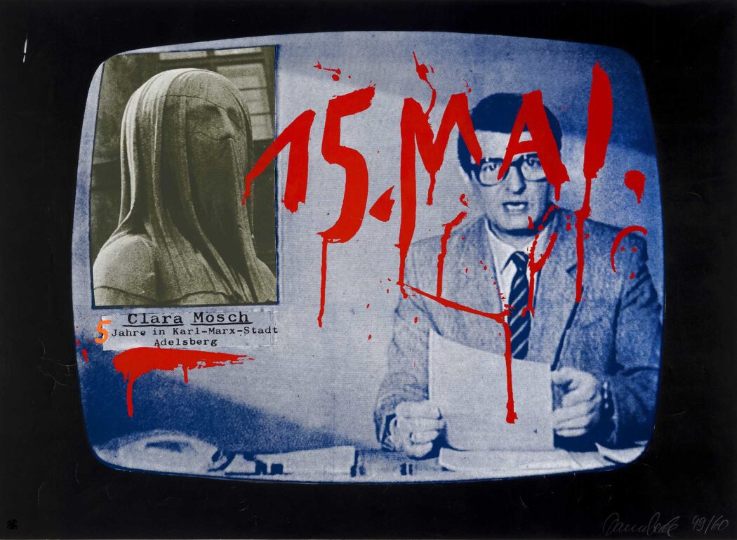 Lutz Dammbeck, 5 Jahre Clara Mosch in Karl-Marx-Stadt Adelsberg, 1982, Siebdruck © VG Bild-Kunst, Bonn 2025, Foto: Alexander Janetzko