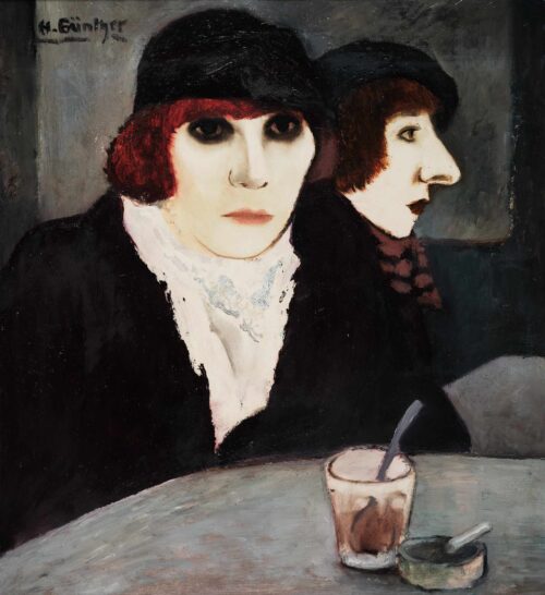 Herta Günther, Im Café, 1985, Öl auf Hartfaser © VG Bild-Kunst, Bonn 2025, Foto: Ludwig Rauch