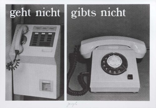 Joseph W. Huber, geht nicht / gibt’s nicht, 1986, Offsetdruck © Nachlass Joseph W. Huber, Foto: Ludwig Rauch