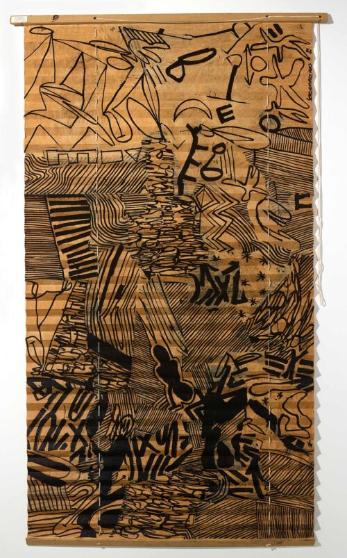 Hans Scheuerecker, o. T., 1989, Tusche und Seidenpapier, collagiert auf Papierfaltrollo © VG Bild-Kunst, Bonn 2025, Foto: Sönke Ehlert