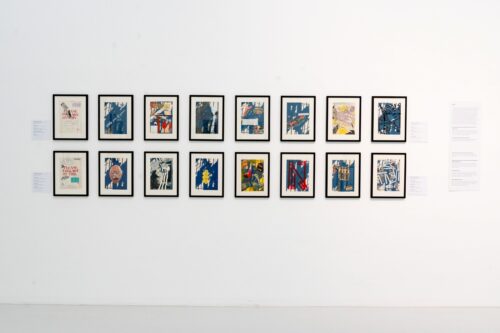Ausstellungsansicht, Sendung aus dem Gegen-Raum. Mail Art, Plakate und Faltrollos alternativer DDR-Kunstszenen, BLMK Cottbus, 2025, Foto: Bernd Schönberger
