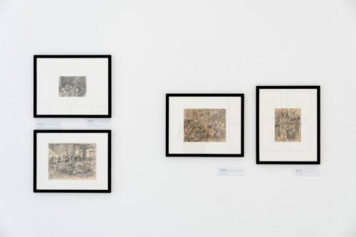 Ausstellungsansicht, Von Krieg, Alltäglichkeiten und anderen Miseren. Handzeichnungen von Bernhard Heisig, BLMK Cottbus, 2025, Foto: Bernd Schönberger