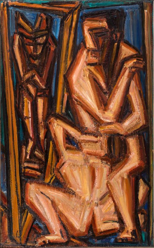 Günter Hein, Erschrecktes Paar vor Spiegel, 1989, Öl auf Leinwand © Künstler, Foto: Winfried Mausolf