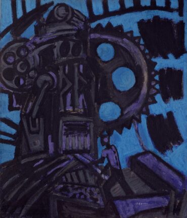 Lutz Fleischer, An der Stanze, 1982/83, Eitempera auf Leinwand © VG Bild-Kunst, Bonn 2025, Foto: Andreas Kämper