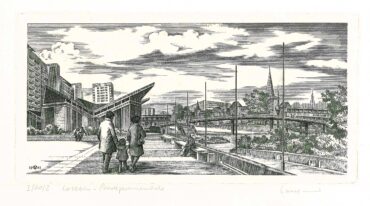 Oswin Volkamer, Cottbus – Stadtpromenade, 1981, Kupferstich © VG Bild-Kunst, Bonn 2025, Foto: BLMK